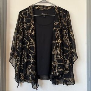 Dressbarn glitter starburst sheer cardigan with attached black solid top PL